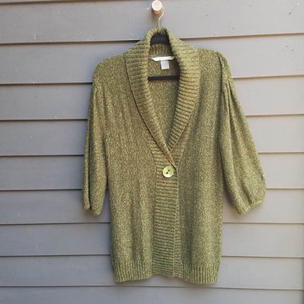 Peter Nygard Olive Green Cotton Bend One button Cardigan size Medium